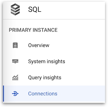 Google Cloud SQL Sidebar-Connections