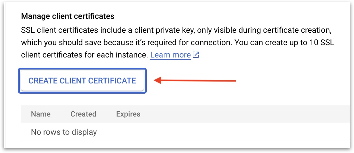 Google Cloud SQL Create Client Certificate